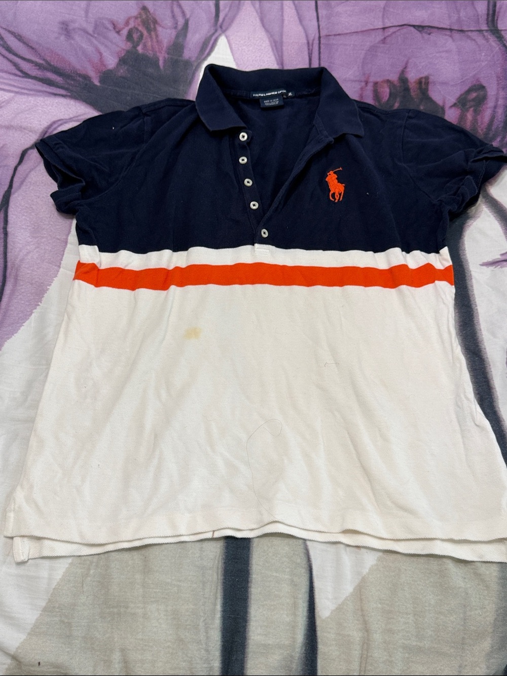 Ralph Lauren Navy, White & Orange Colorblock Polo